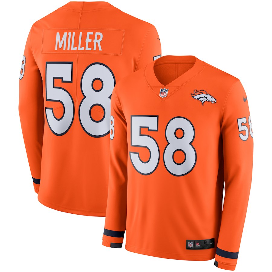 Men Denver Broncos 58 Miller Yellow Limited NFL Nike Therma Long Sleeve Jersey
